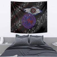 Fenrir Wolf Viking Tapestry with Vegvisir Runes and Red Circle Norse Legend Tribute - Wonder Print Shop