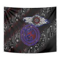 Fenrir Wolf Viking Tapestry with Vegvisir Runes and Red Circle Norse Legend Tribute - Wonder Print Shop