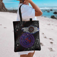 Fenrir Wolf Viking Tote Bag with Vegvisir Runes and Red Circle Norse Legend Tribute - Wonder Print Shop
