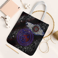 Fenrir Wolf Viking Tote Bag with Vegvisir Runes and Red Circle Norse Legend Tribute - Wonder Print Shop
