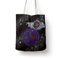 Fenrir Wolf Viking Tote Bag with Vegvisir Runes and Red Circle Norse Legend Tribute - Wonder Print Shop