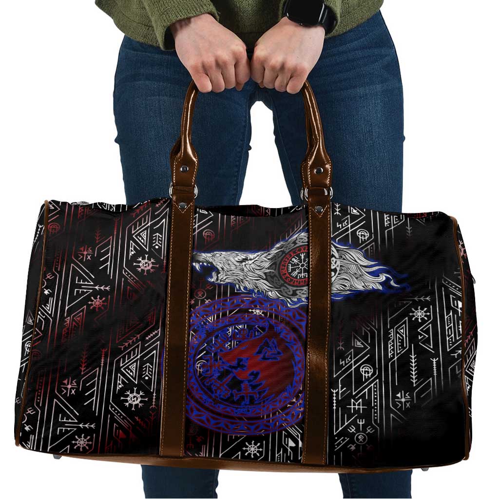 Fenrir Wolf Viking Travel Bag with Vegvisir Runes and Red Circle Norse Legend Tribute - Wonder Print Shop