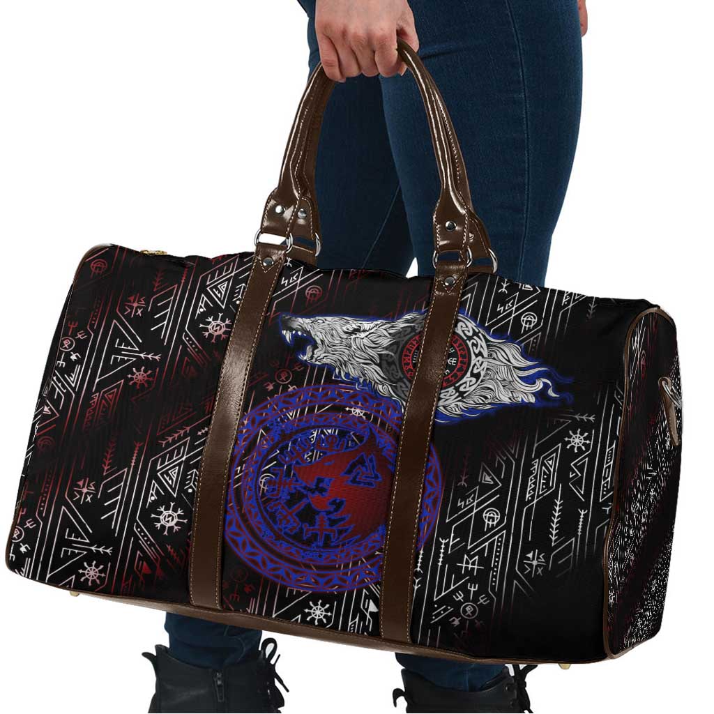 Fenrir Wolf Viking Travel Bag with Vegvisir Runes and Red Circle Norse Legend Tribute - Wonder Print Shop