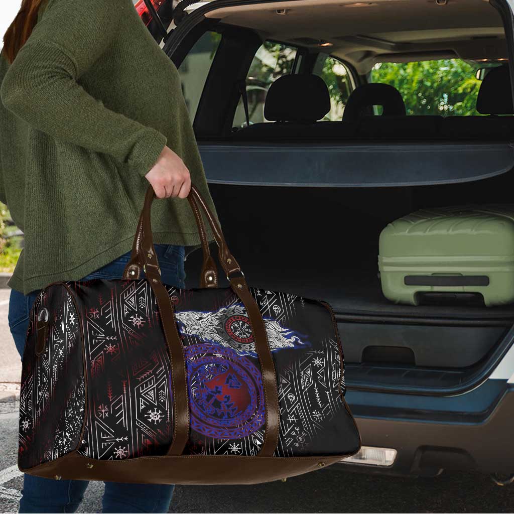 Fenrir Wolf Viking Travel Bag with Vegvisir Runes and Red Circle Norse Legend Tribute - Wonder Print Shop