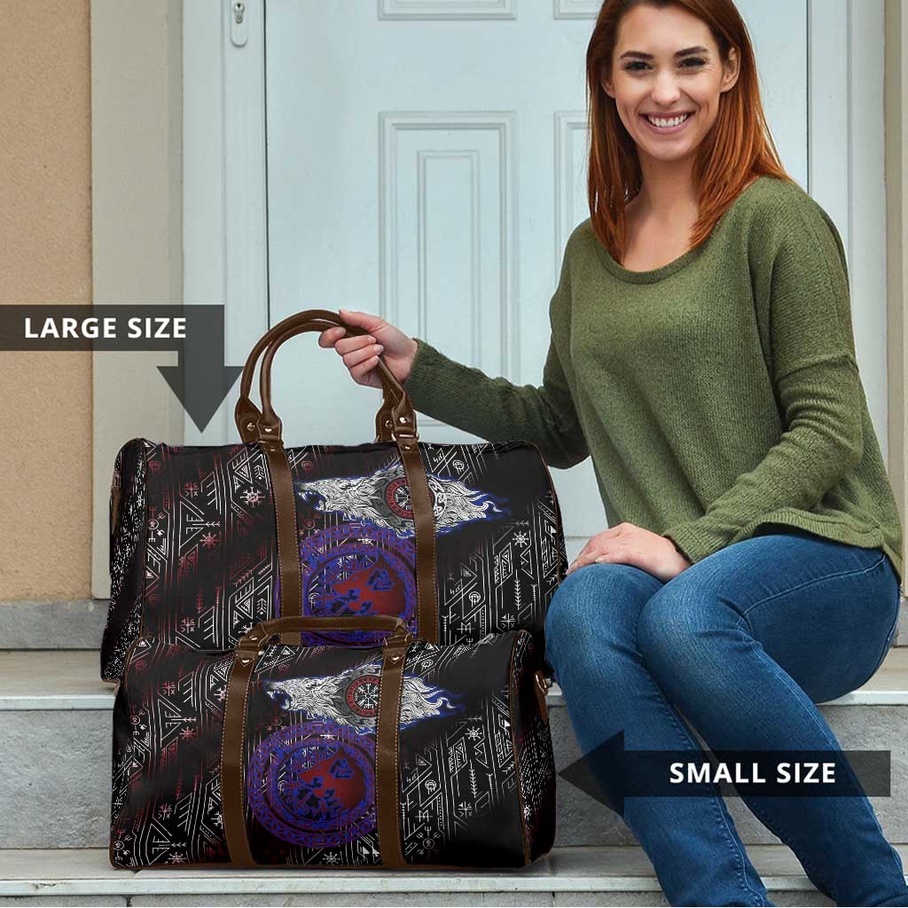 Fenrir Wolf Viking Travel Bag with Vegvisir Runes and Red Circle Norse Legend Tribute - Wonder Print Shop