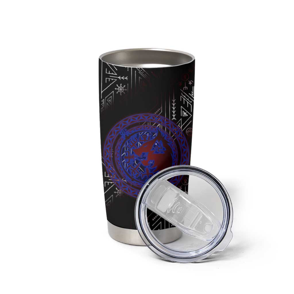 Fenrir Wolf Viking Tumbler Cup with Vegvisir Runes and Red Circle Norse Legend Tribute - Wonder Print Shop