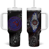 Fenrir Wolf Viking Tumbler With Handle with Vegvisir Runes and Red Circle Norse Legend Tribute - Wonder Print Shop