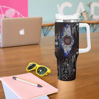 Fenrir Wolf Viking Tumbler With Handle with Vegvisir Runes and Red Circle Norse Legend Tribute - Wonder Print Shop