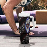 Fenrir Wolf Viking Tumbler With Handle with Vegvisir Runes and Red Circle Norse Legend Tribute - Wonder Print Shop