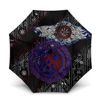 Fenrir Wolf Viking Umbrella with Vegvisir Runes and Red Circle Norse Legend Tribute - Wonder Print Shop