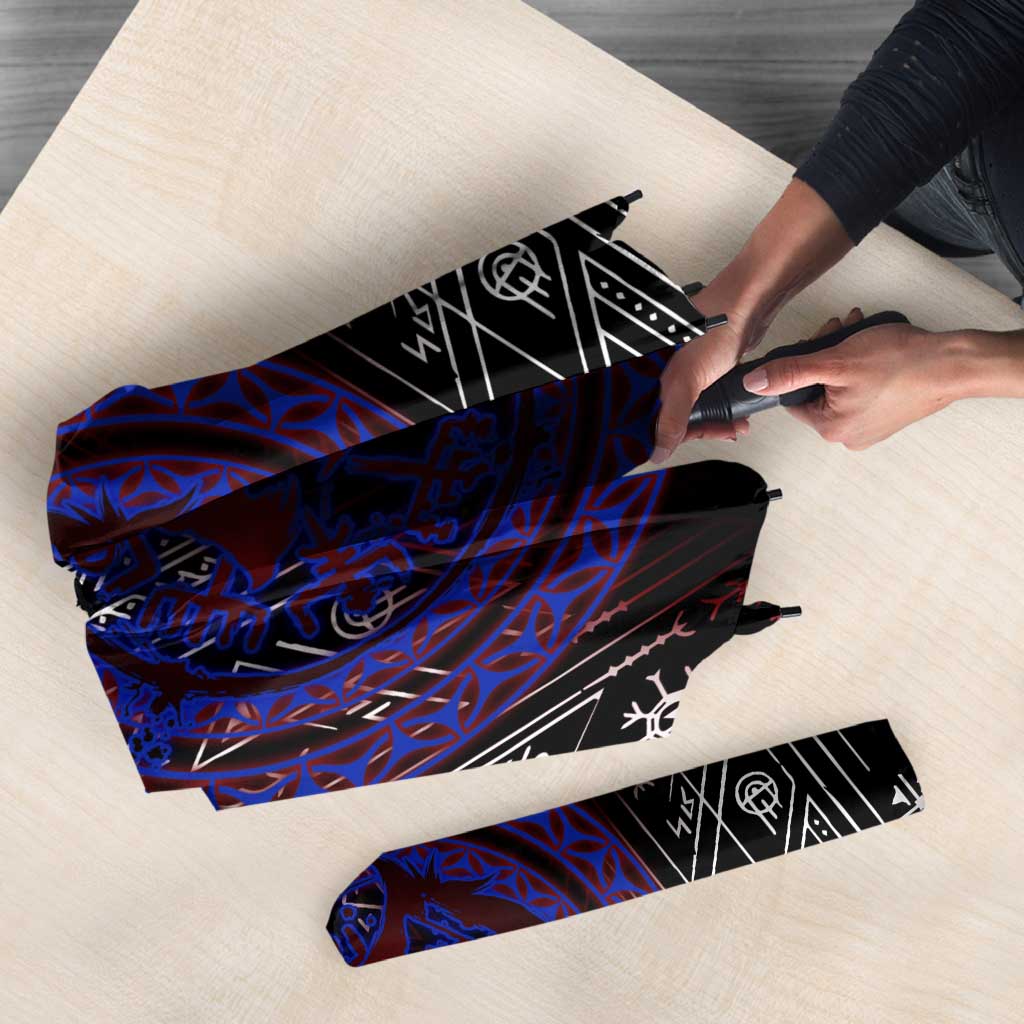 Fenrir Wolf Viking Umbrella with Vegvisir Runes and Red Circle Norse Legend Tribute - Wonder Print Shop