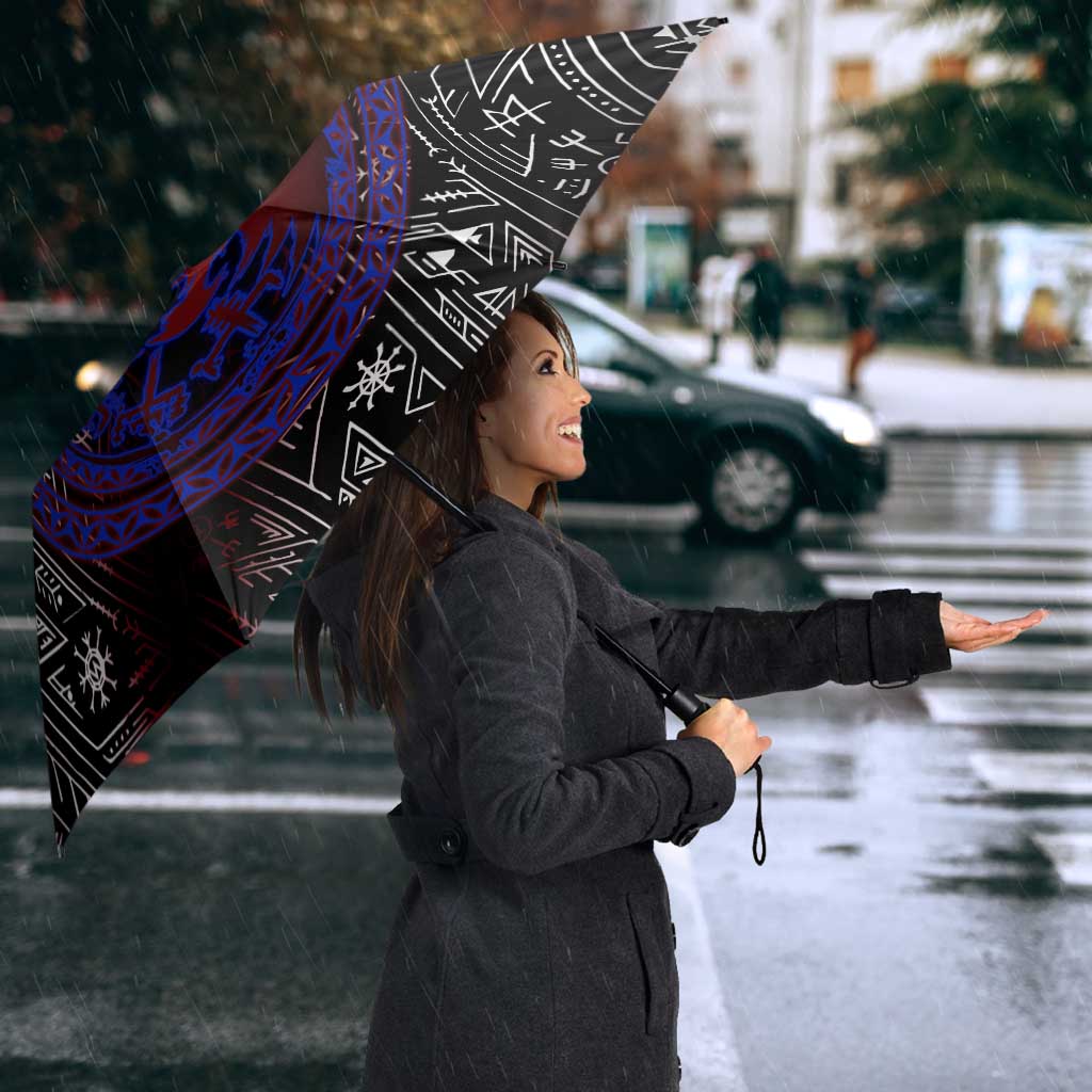 Fenrir Wolf Viking Umbrella with Vegvisir Runes and Red Circle Norse Legend Tribute - Wonder Print Shop