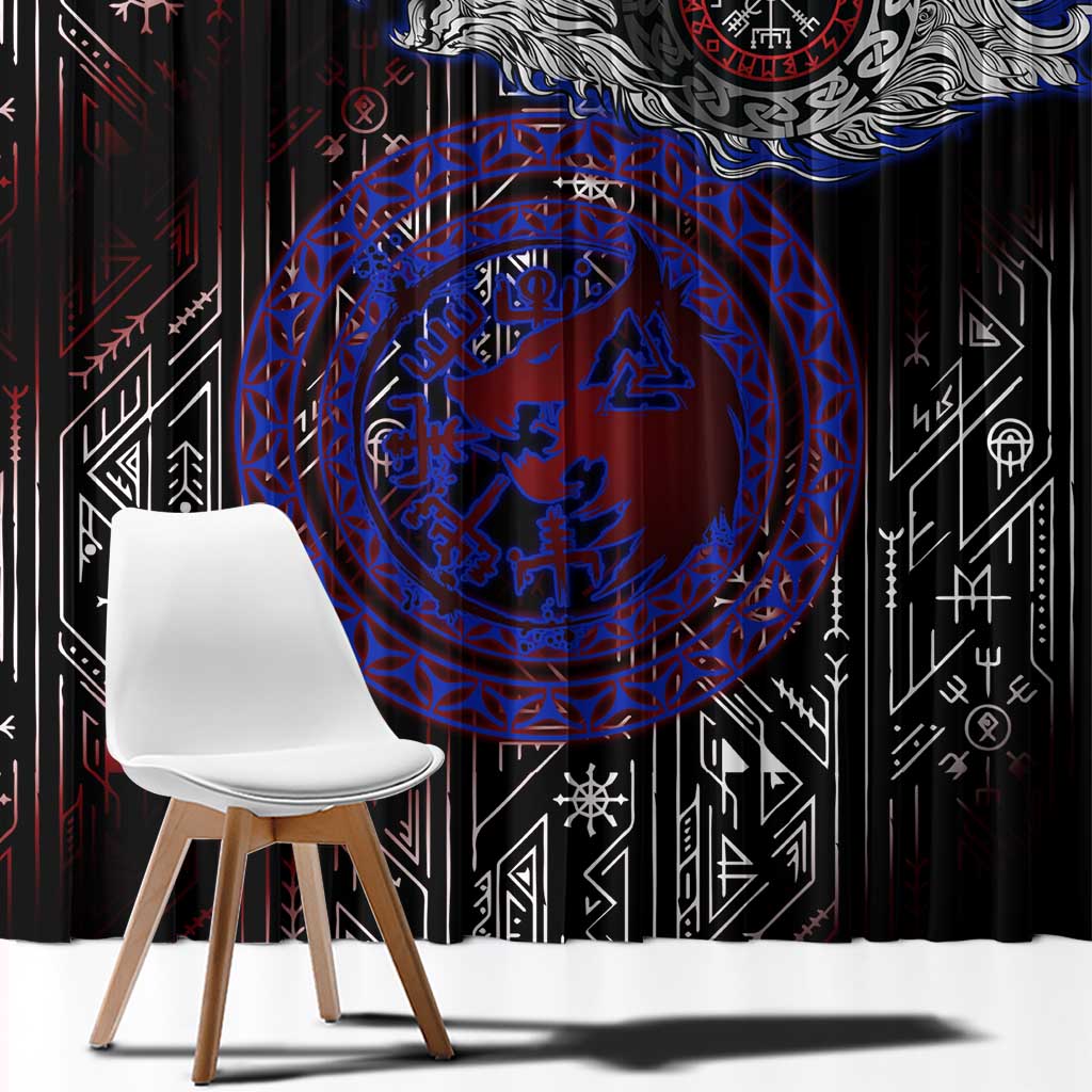 Fenrir Wolf Viking Window Curtain with Vegvisir Runes and Red Circle Norse Legend Tribute - Wonder Print Shop