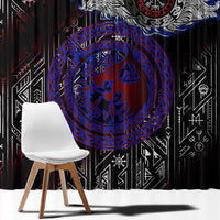 Fenrir Wolf Viking Window Curtain with Vegvisir Runes and Red Circle Norse Legend Tribute - Wonder Print Shop