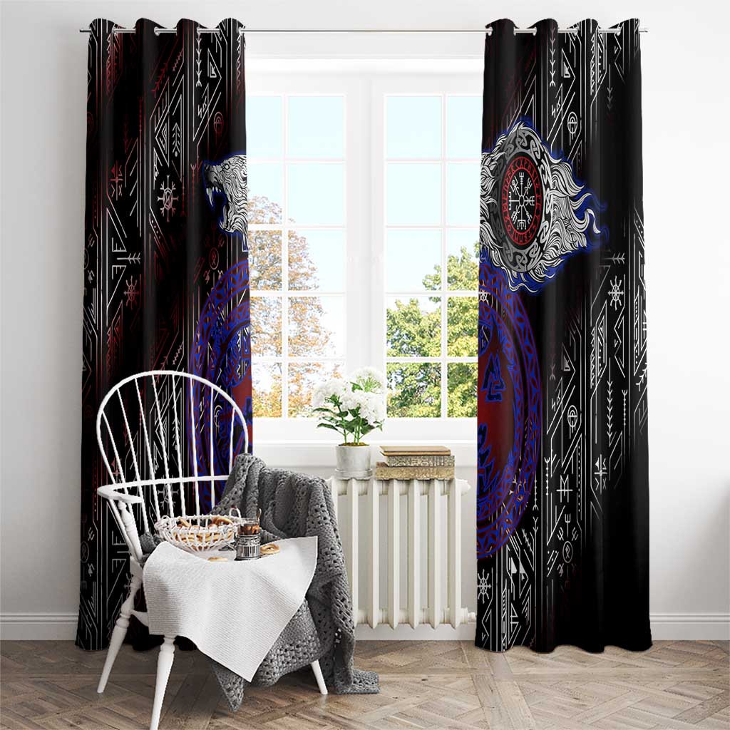Fenrir Wolf Viking Window Curtain with Vegvisir Runes and Red Circle Norse Legend Tribute - Wonder Print Shop