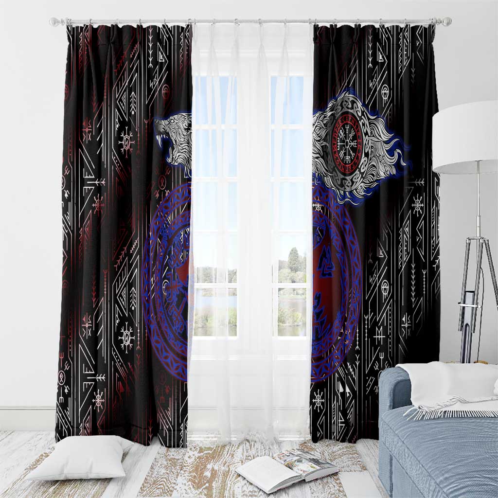 Fenrir Wolf Viking Window Curtain with Vegvisir Runes and Red Circle Norse Legend Tribute - Wonder Print Shop