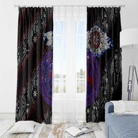 Fenrir Wolf Viking Window Curtain with Vegvisir Runes and Red Circle Norse Legend Tribute - Wonder Print Shop
