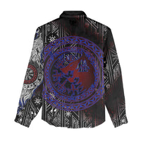 Fenrir Wolf Viking Women Casual Shirt with Vegvisir Runes and Red Circle Norse Legend Tribute - Wonder Print Shop