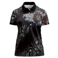 Fenrir Wolf Viking Women Polo Shirt with Vegvisir Runes and Red Circle Norse Legend Tribute - Wonder Print Shop