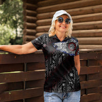 Fenrir Wolf Viking Women Polo Shirt with Vegvisir Runes and Red Circle Norse Legend Tribute - Wonder Print Shop