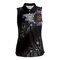 Fenrir Wolf Viking Women Sleeveless Polo Shirt with Vegvisir Runes and Red Circle Norse Legend Tribute - Wonder Print Shop