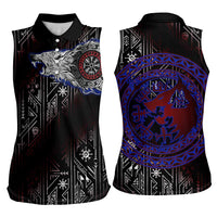 Fenrir Wolf Viking Women Sleeveless Polo Shirt with Vegvisir Runes and Red Circle Norse Legend Tribute - Wonder Print Shop