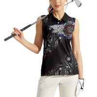 Fenrir Wolf Viking Women Sleeveless Polo Shirt with Vegvisir Runes and Red Circle Norse Legend Tribute - Wonder Print Shop