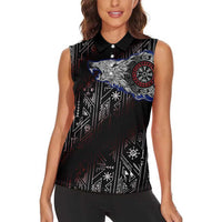 Fenrir Wolf Viking Women Sleeveless Polo Shirt with Vegvisir Runes and Red Circle Norse Legend Tribute - Wonder Print Shop