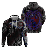 Fenrir Wolf Viking Zip Hoodie with Vegvisir Runes and Red Circle Norse Legend Tribute - Wonder Print Shop