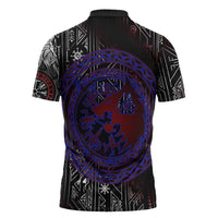 Fenrir Wolf Viking Zipper Polo Shirt with Vegvisir Runes and Red Circle Norse Legend Tribute - Wonder Print Shop