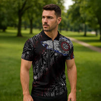 Fenrir Wolf Viking Zipper Polo Shirt with Vegvisir Runes and Red Circle Norse Legend Tribute - Wonder Print Shop