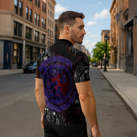 Fenrir Wolf Viking Zipper Polo Shirt with Vegvisir Runes and Red Circle Norse Legend Tribute - Wonder Print Shop