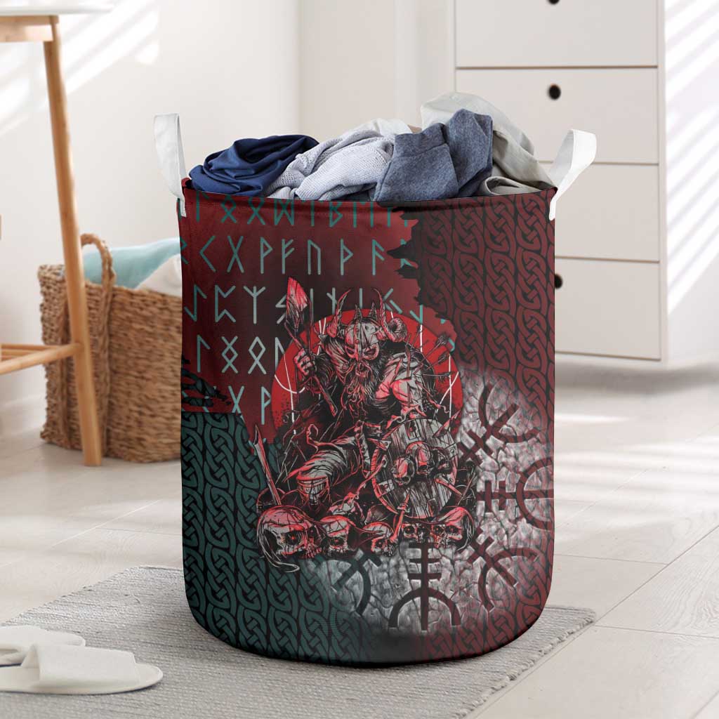 Viking Warrior Laundry Basket with Runes and Blood Battle Scene Norse Valor Tribute - Wonder Print Shop