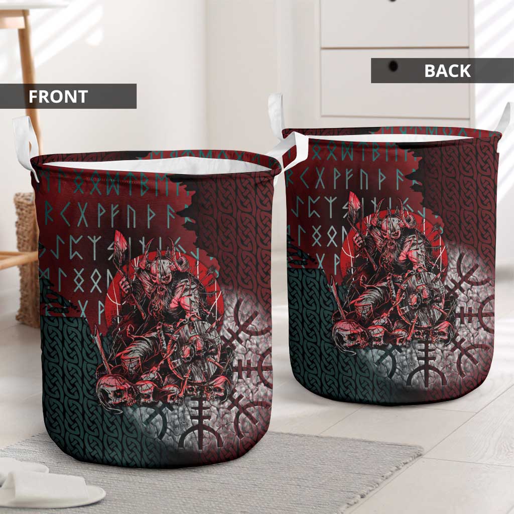 Viking Warrior Laundry Basket with Runes and Blood Battle Scene Norse Valor Tribute - Wonder Print Shop