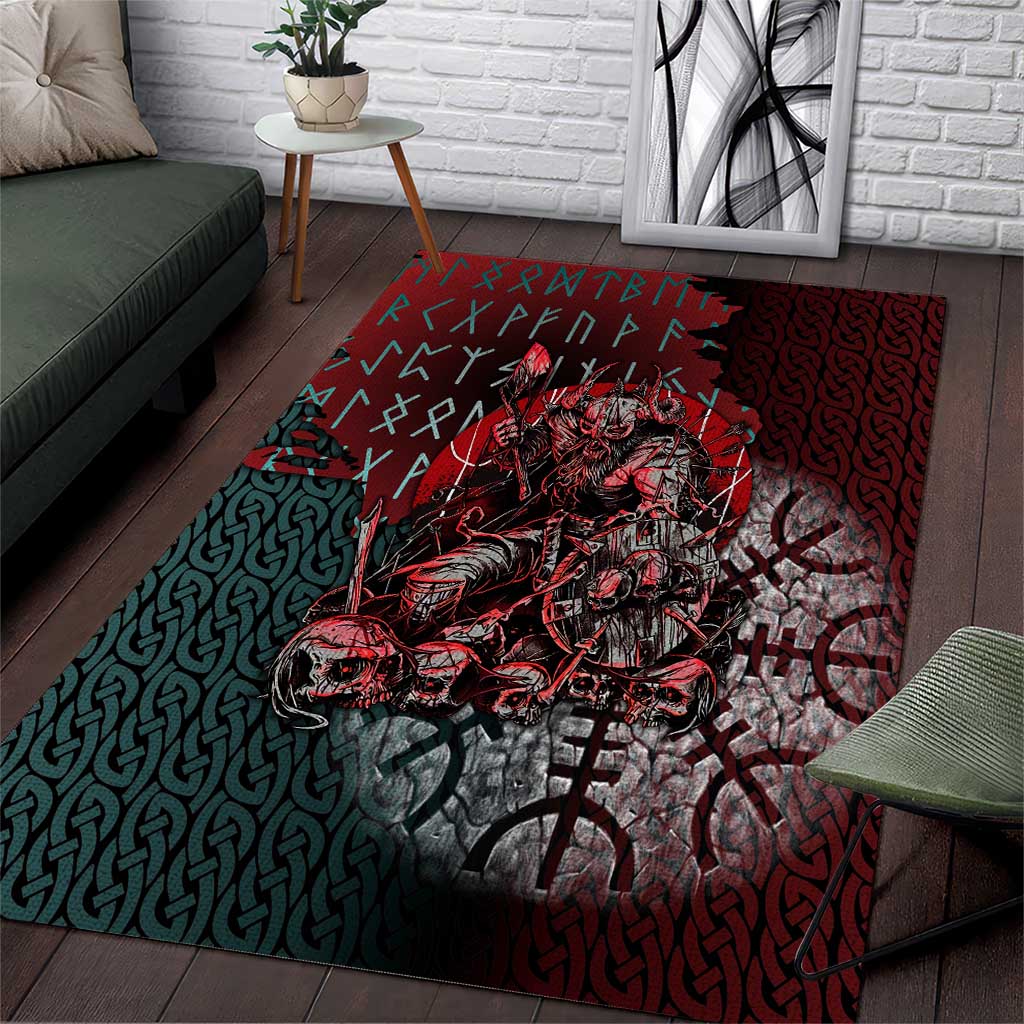 Viking Warrior Area Rug with Runes and Blood Battle Scene Norse Valor Tribute - undefined
