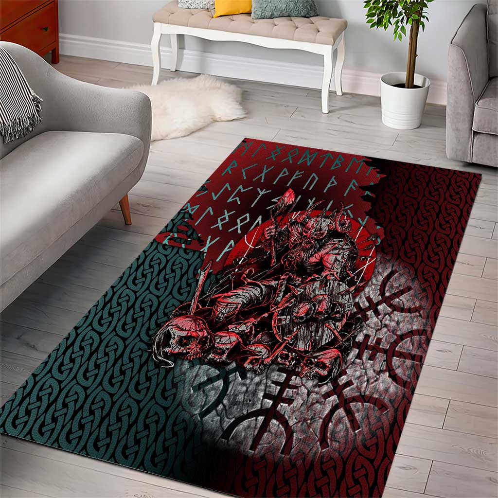 Viking Warrior Area Rug with Runes and Blood Battle Scene Norse Valor Tribute - undefined