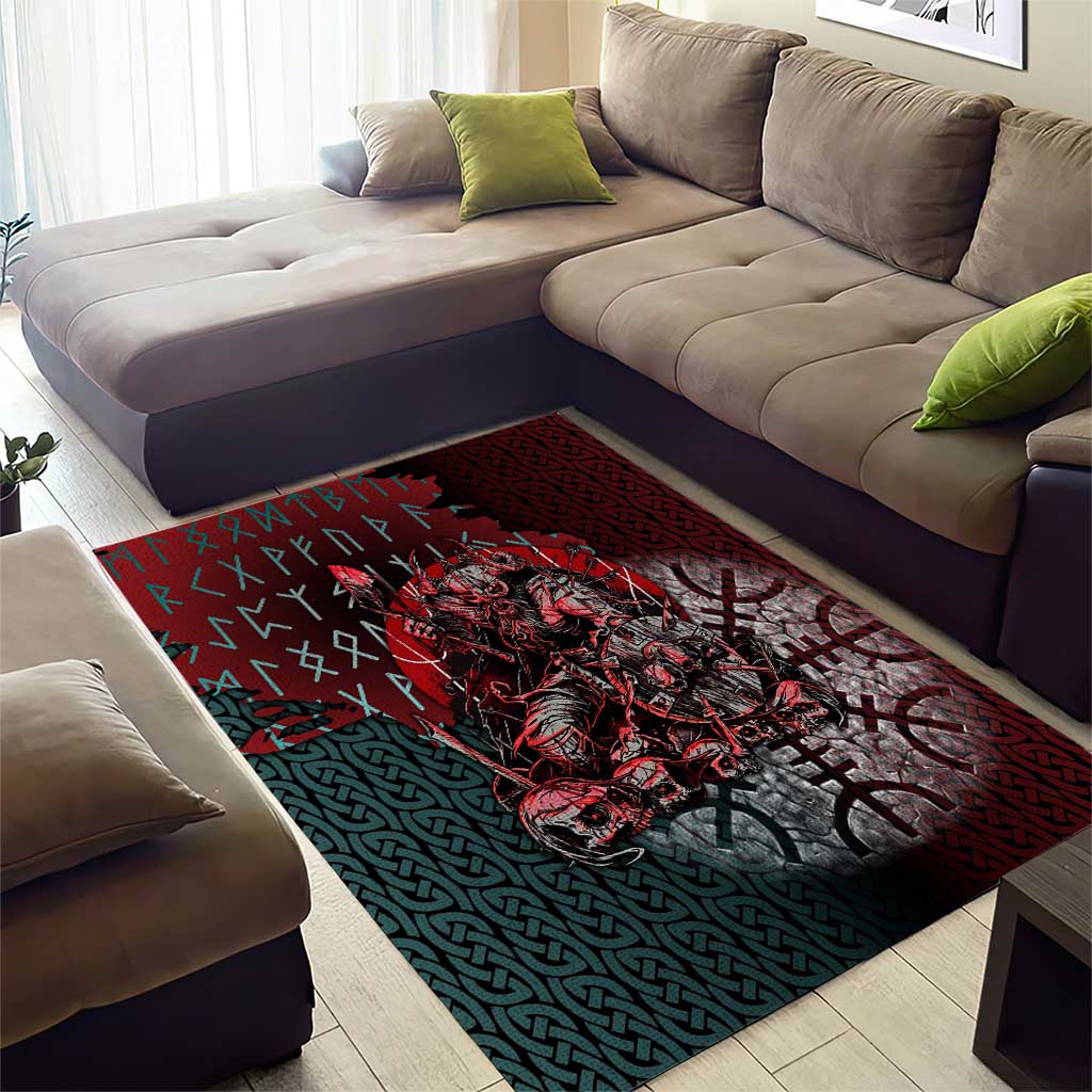 Viking Warrior Area Rug with Runes and Blood Battle Scene Norse Valor Tribute - undefined