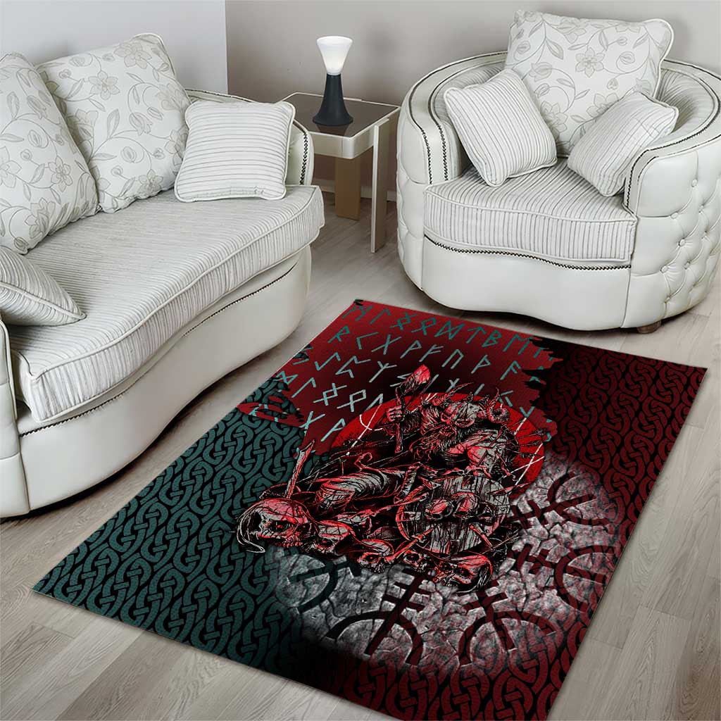 Viking Warrior Area Rug with Runes and Blood Battle Scene Norse Valor Tribute - undefined