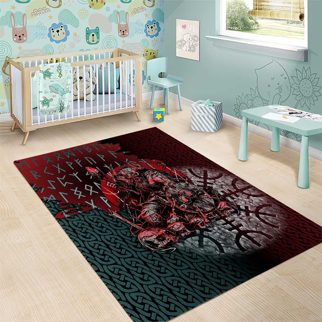 Viking Warrior Area Rug with Runes and Blood Battle Scene Norse Valor Tribute - undefined