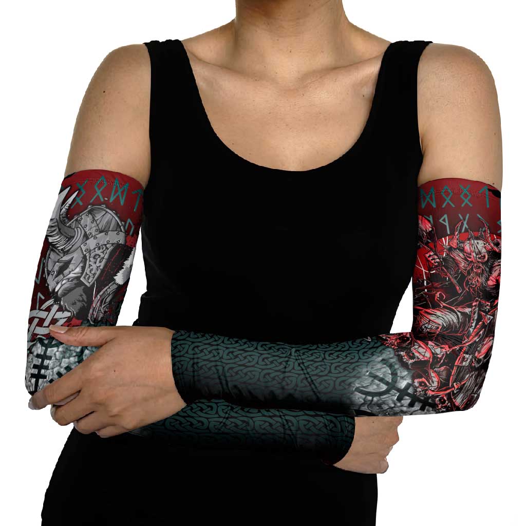 Viking Warrior Arm Sleeves with Runes and Blood Battle Scene Norse Valor Tribute - Wonder Print Shop