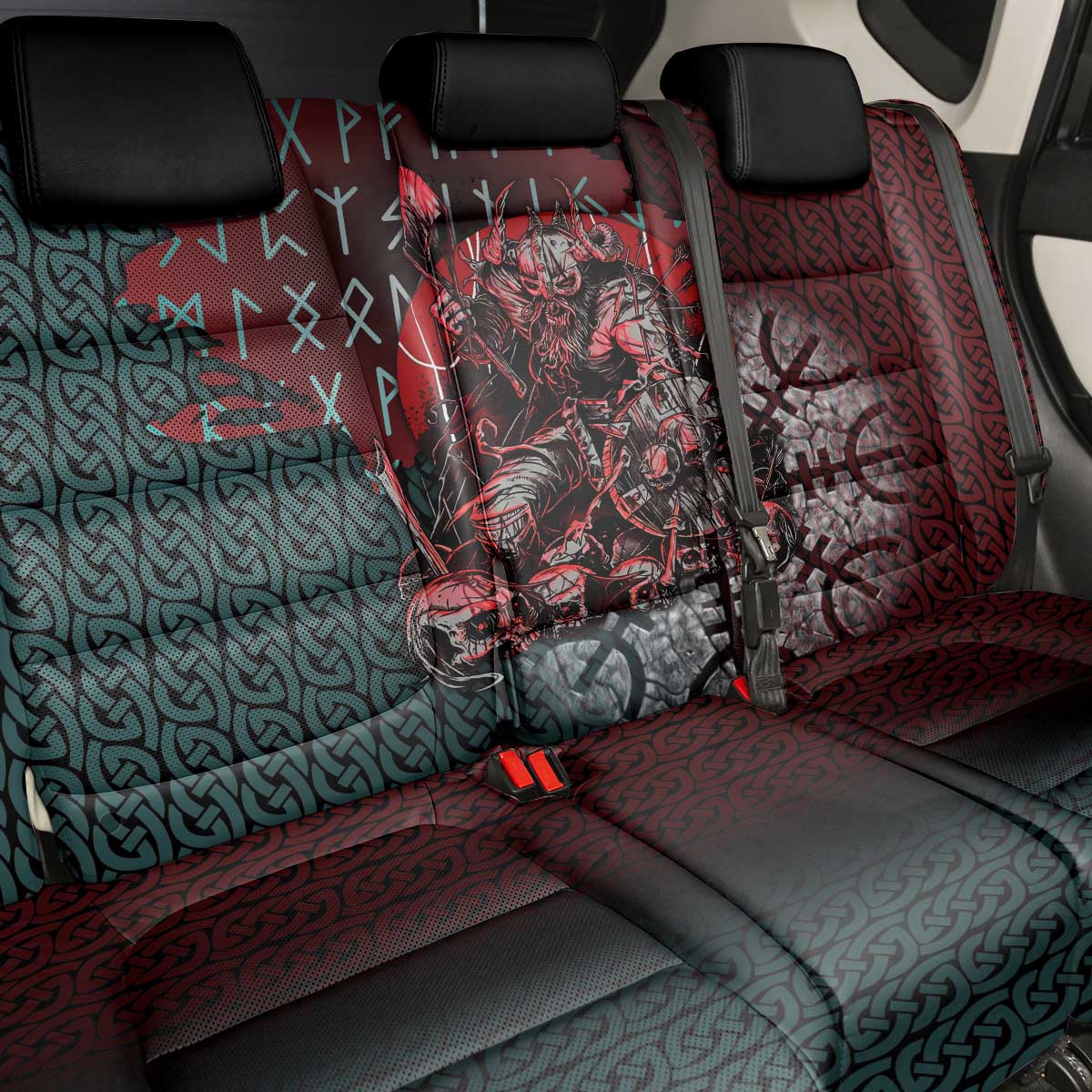 Viking Warrior Back Car Seat Cover with Runes and Blood Battle Scene Norse Valor Tribute - Wonder Print Shop