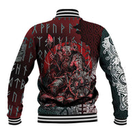 Viking Warrior Baseball Jacket with Runes and Blood Battle Scene Norse Valor Tribute - Wonder Print Shop