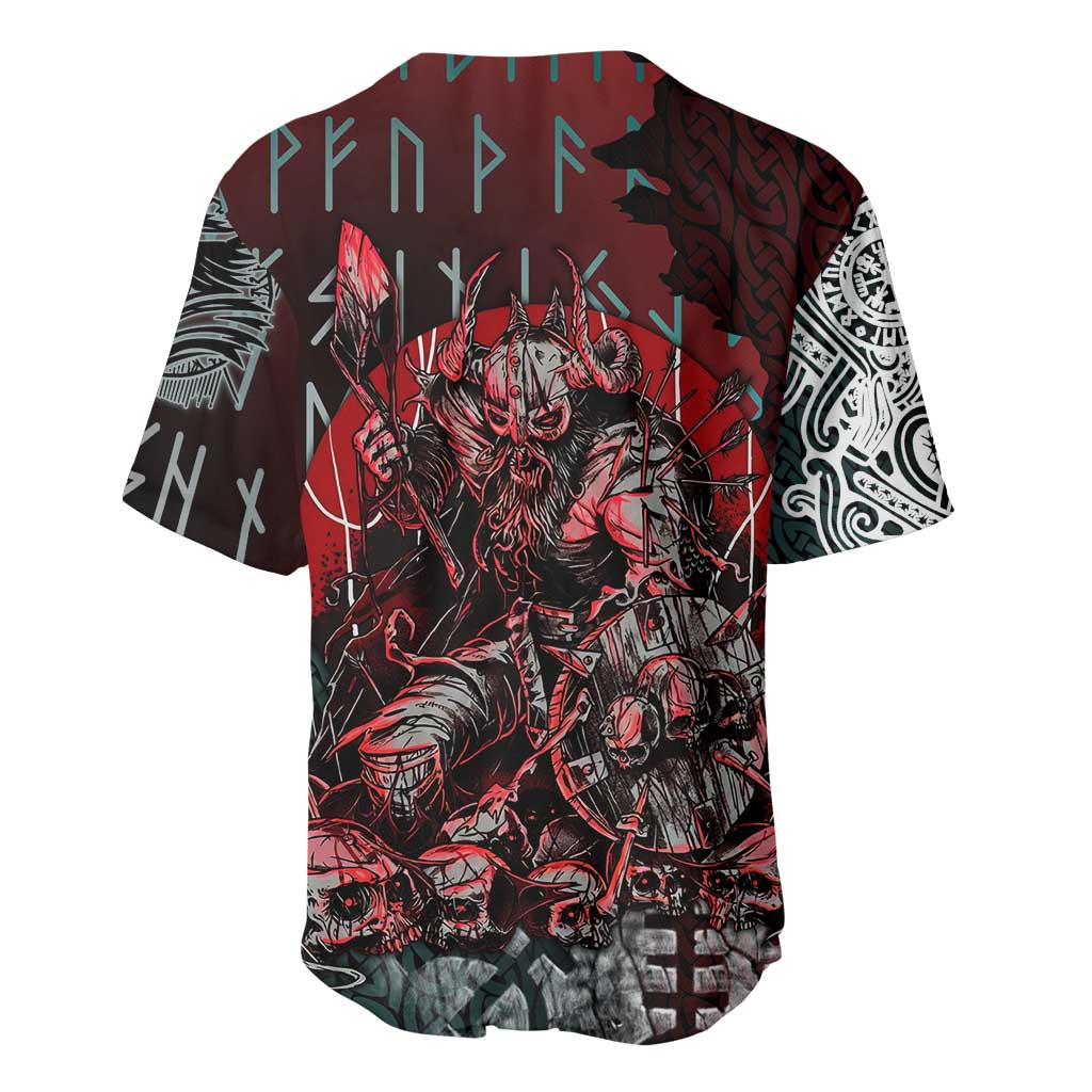 Viking Warrior Baseball Jersey with Runes and Blood Battle Scene Norse Valor Tribute - Wonder Print Shop