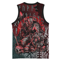 Viking Warrior Basketball Jersey with Runes and Blood Battle Scene Norse Valor Tribute - Wonder Print Shop