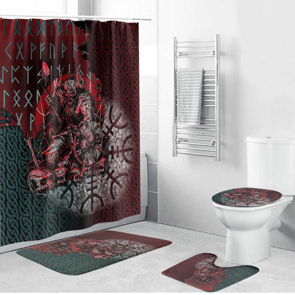 Viking Warrior Bathroom Set with Runes and Blood Battle Scene Norse Valor Tribute - Wonder Print Shop