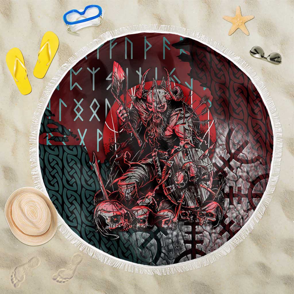 Viking Warrior Beach Blanket with Runes and Blood Battle Scene Norse Valor Tribute - Wonder Print Shop