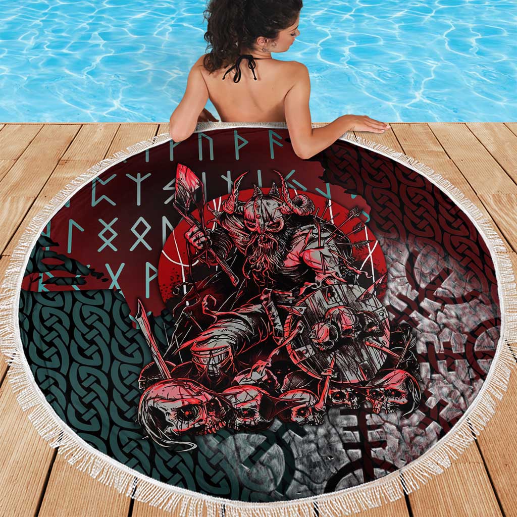 Viking Warrior Beach Blanket with Runes and Blood Battle Scene Norse Valor Tribute - Wonder Print Shop