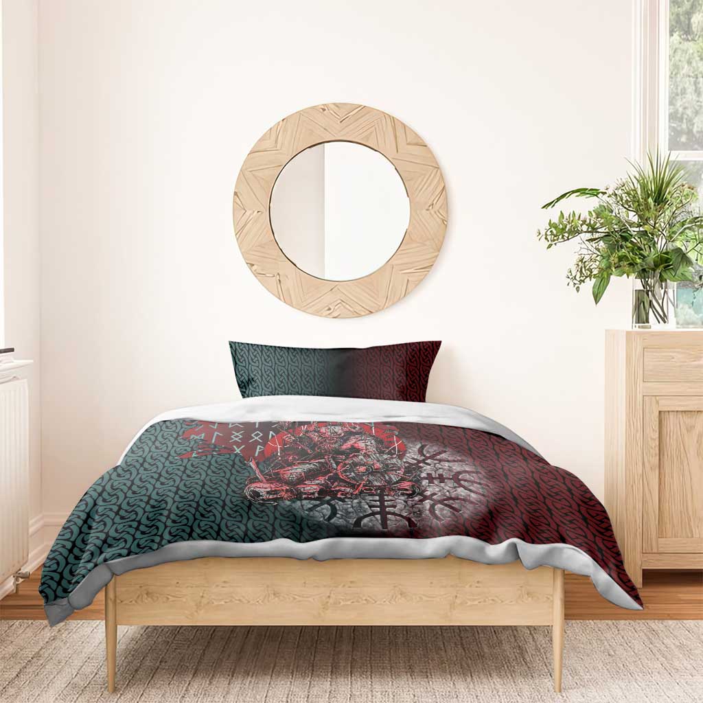 Viking Warrior Bedding Set with Runes and Blood Battle Scene Norse Valor Tribute - Wonder Print Shop
