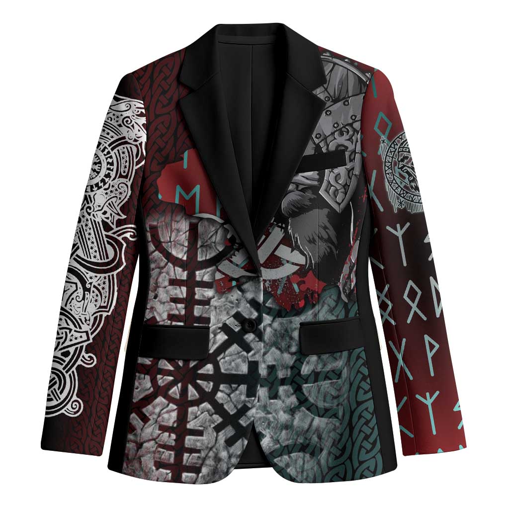 Viking Warrior Blazer with Runes and Blood Battle Scene Norse Valor Tribute - Wonder Print Shop