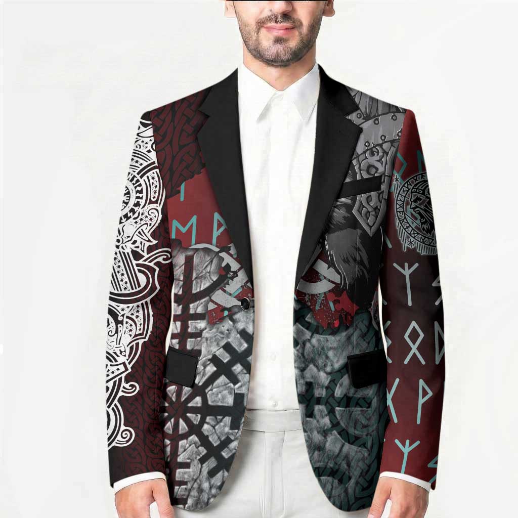 Viking Warrior Blazer with Runes and Blood Battle Scene Norse Valor Tribute - Wonder Print Shop